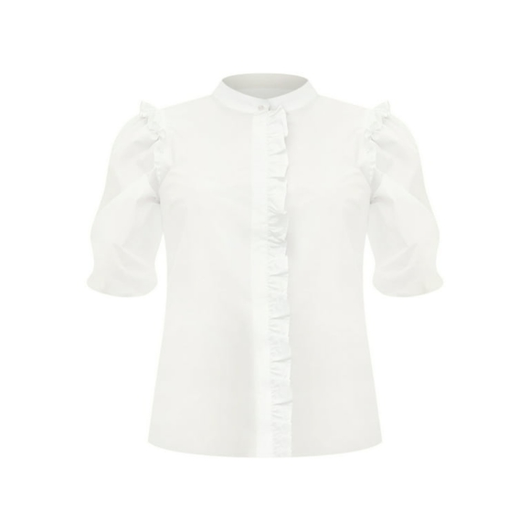 Eloquii  Elements Women's Plus Size Puff Sleeve Shirt With Ruffles - Picture 4 of 10